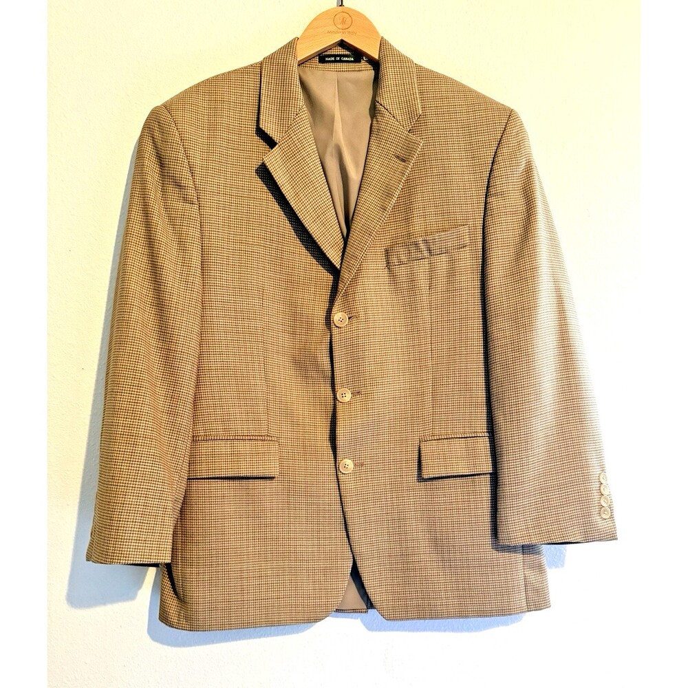 Ralph Lauren Mens Sport Coat Jacket Brown Tan Glen Plaid Jacke Lamb-Wool 40S